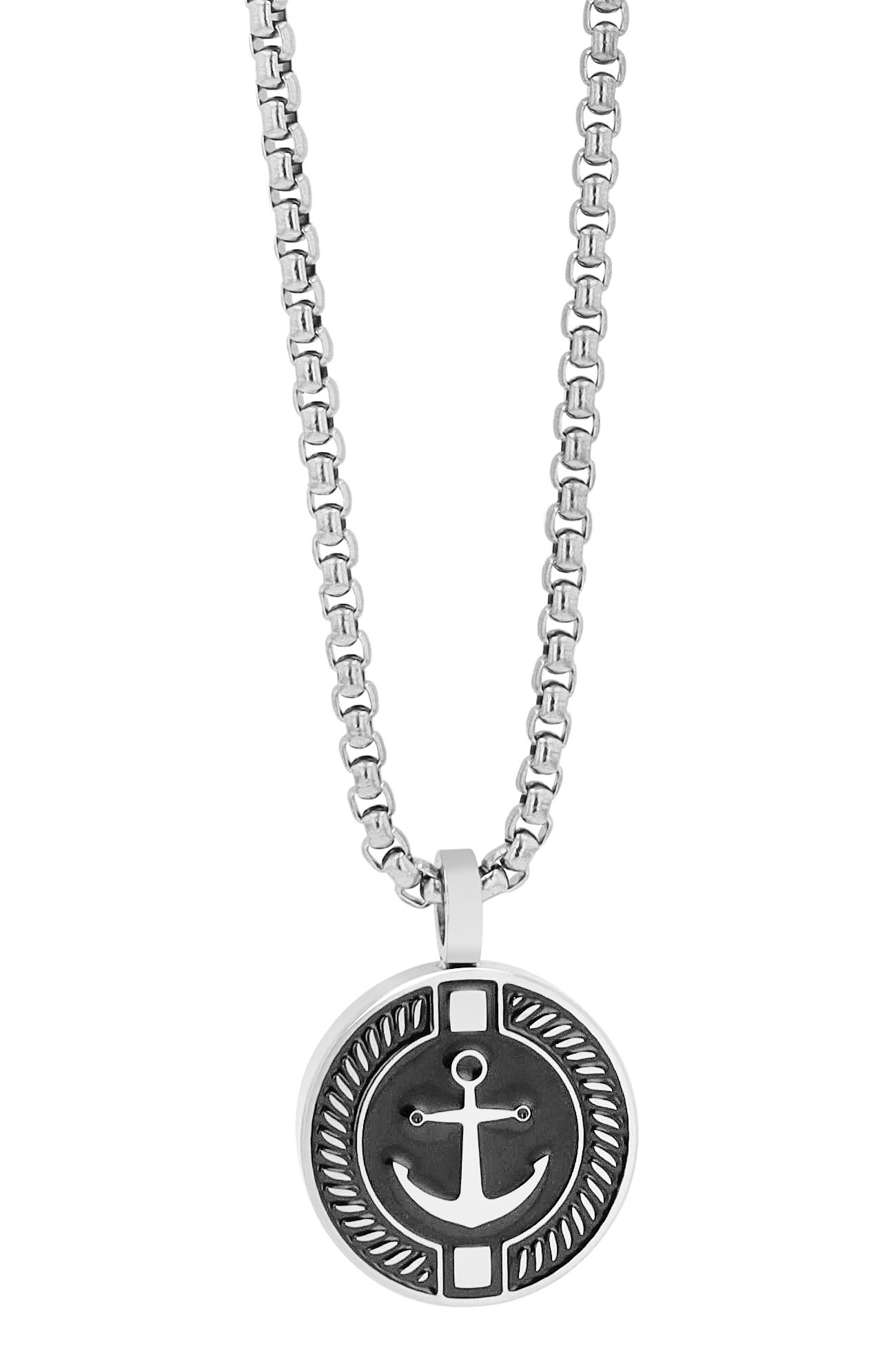 "Damir", Unisex Edelstahlkette, Anker, 60 cm, silberfarben/schwarz