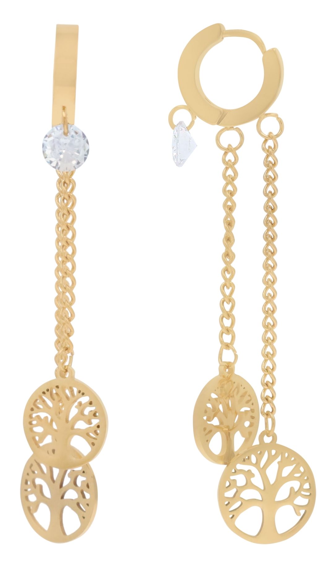 Akzent Creolen "Mica" mit drei Anhängern, Edelstahl, goldfarben