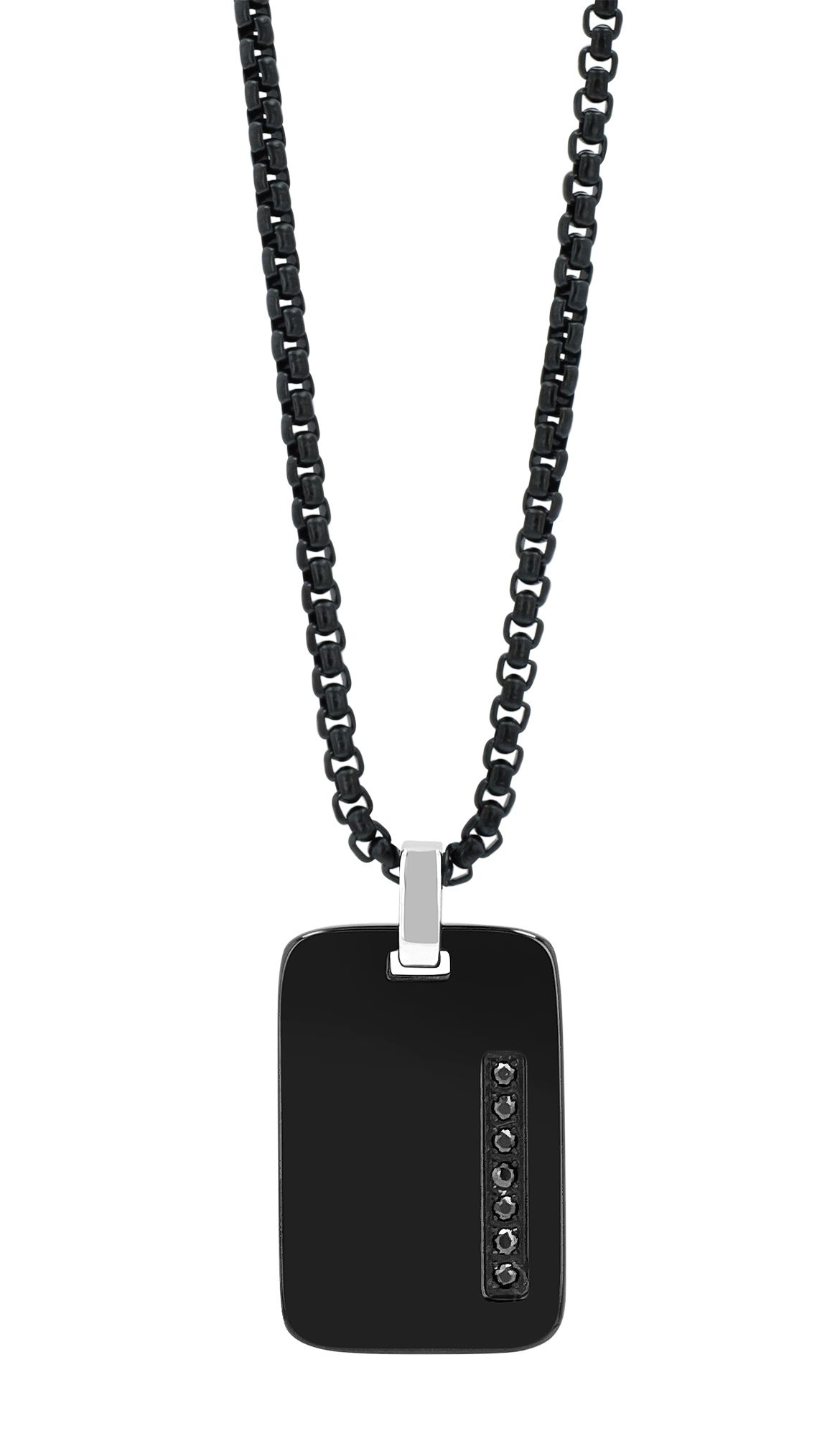 Akzent Halskette "Azra" mit Gravuranhänger & Similibesatz, ionenplattiert, schwarz