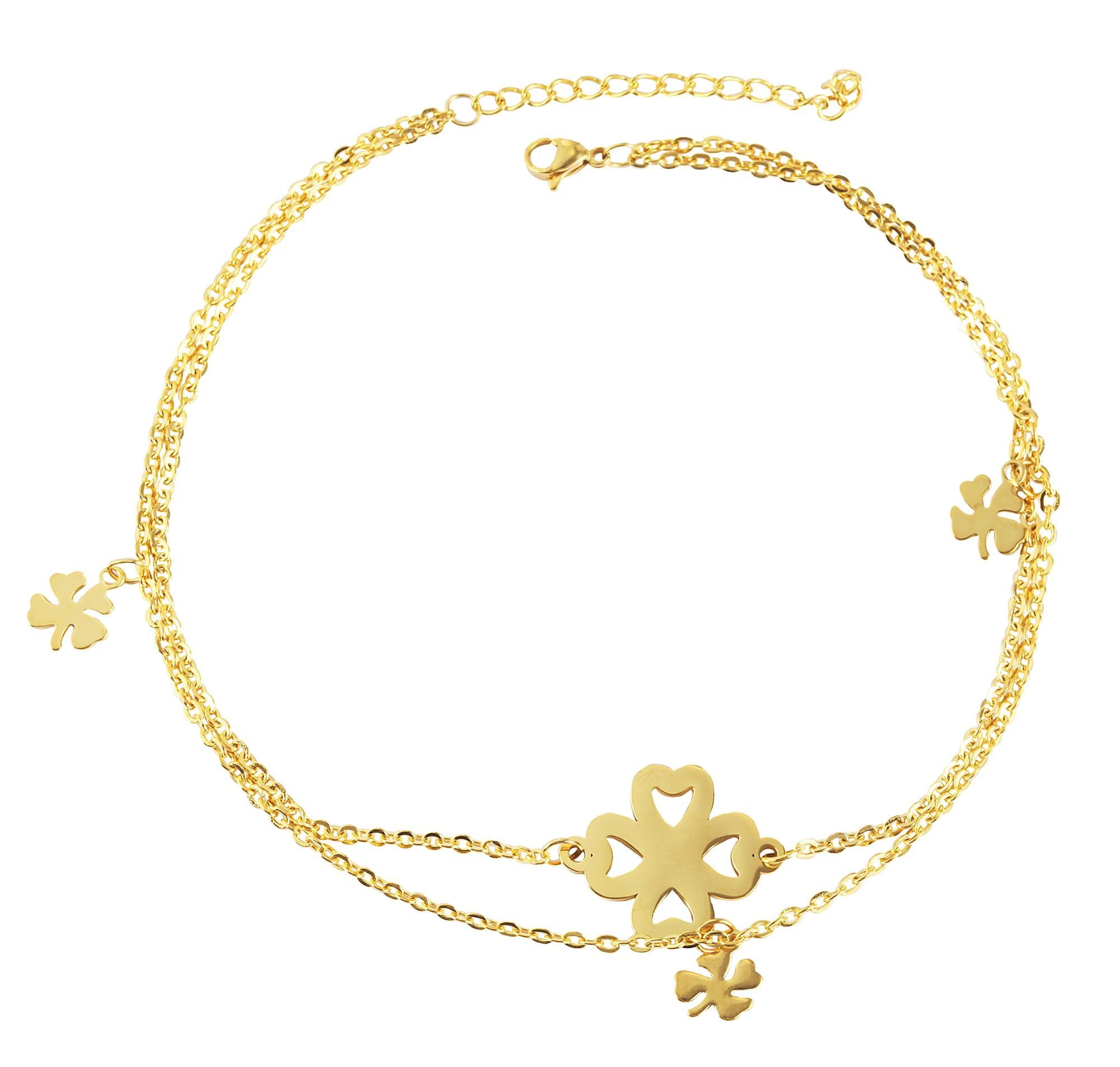 Akzent Edelstahl Fußkette, Kleeblatt-Anhänger, 26+5cm