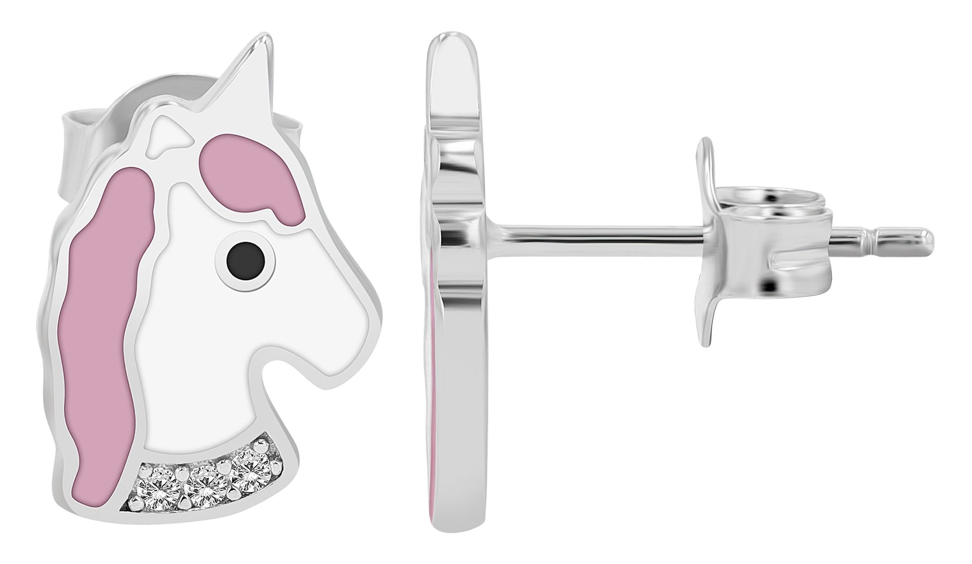 925er Echt Silber Einhorn-Ohrstecker "Leima", Emaille & Zirkonia, rhodiniert