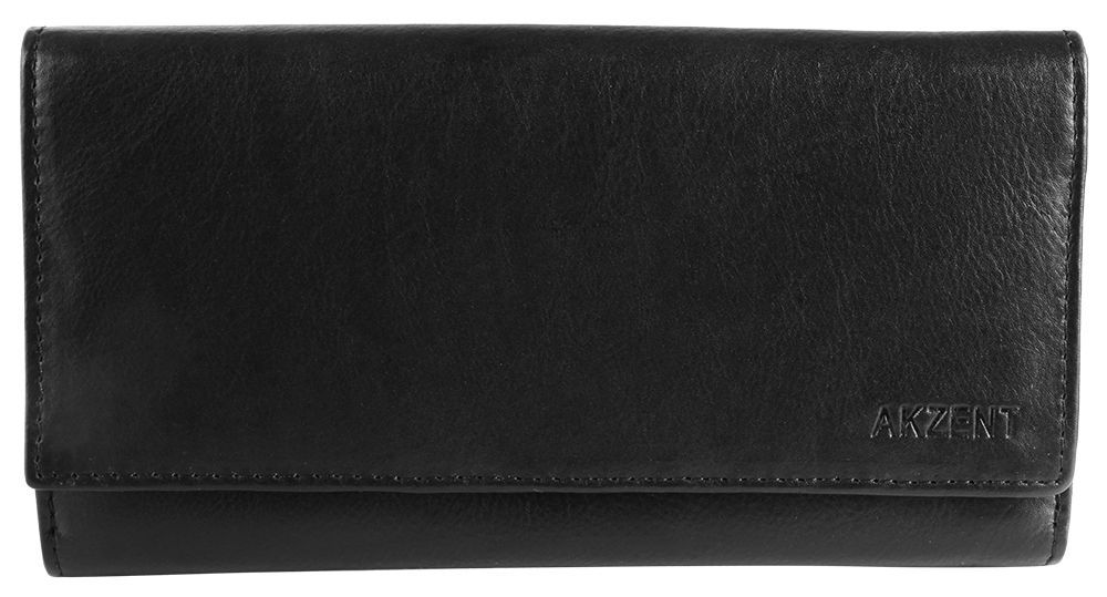 Akzent Damen Geldbörse aus Echtleder in schwarz. Format 18 x 10 cm.