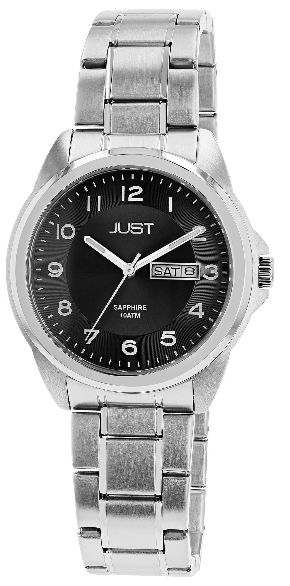 JUST "Mads" Herren Edelstahluhr mit Edelstahlband und Saphirglas, 10 ATM, graues ZB