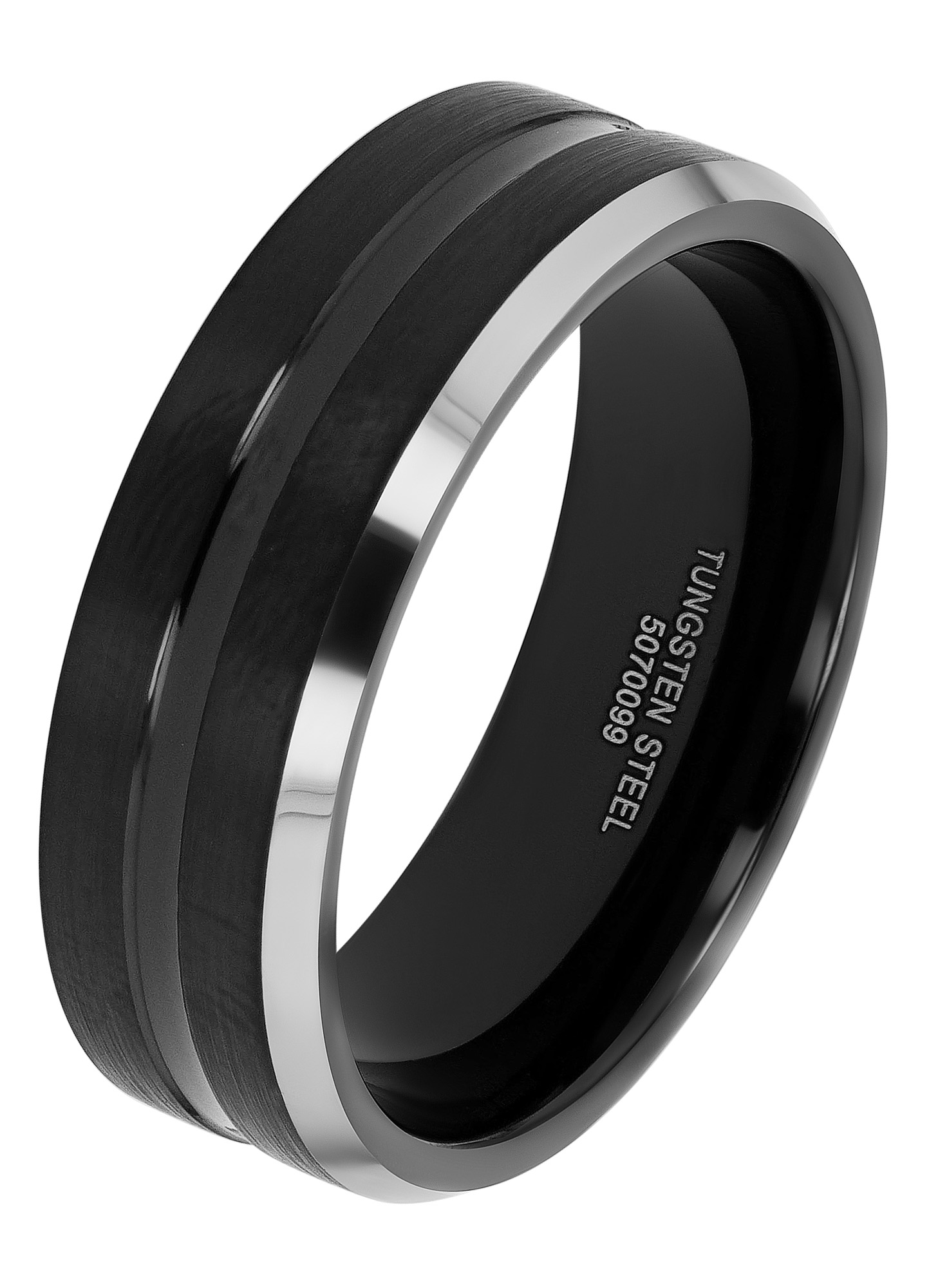 "Moros" Herren-Ring, Akzent, Tungsten, bicolor (schwarz/ silberfarben)Gr 68
