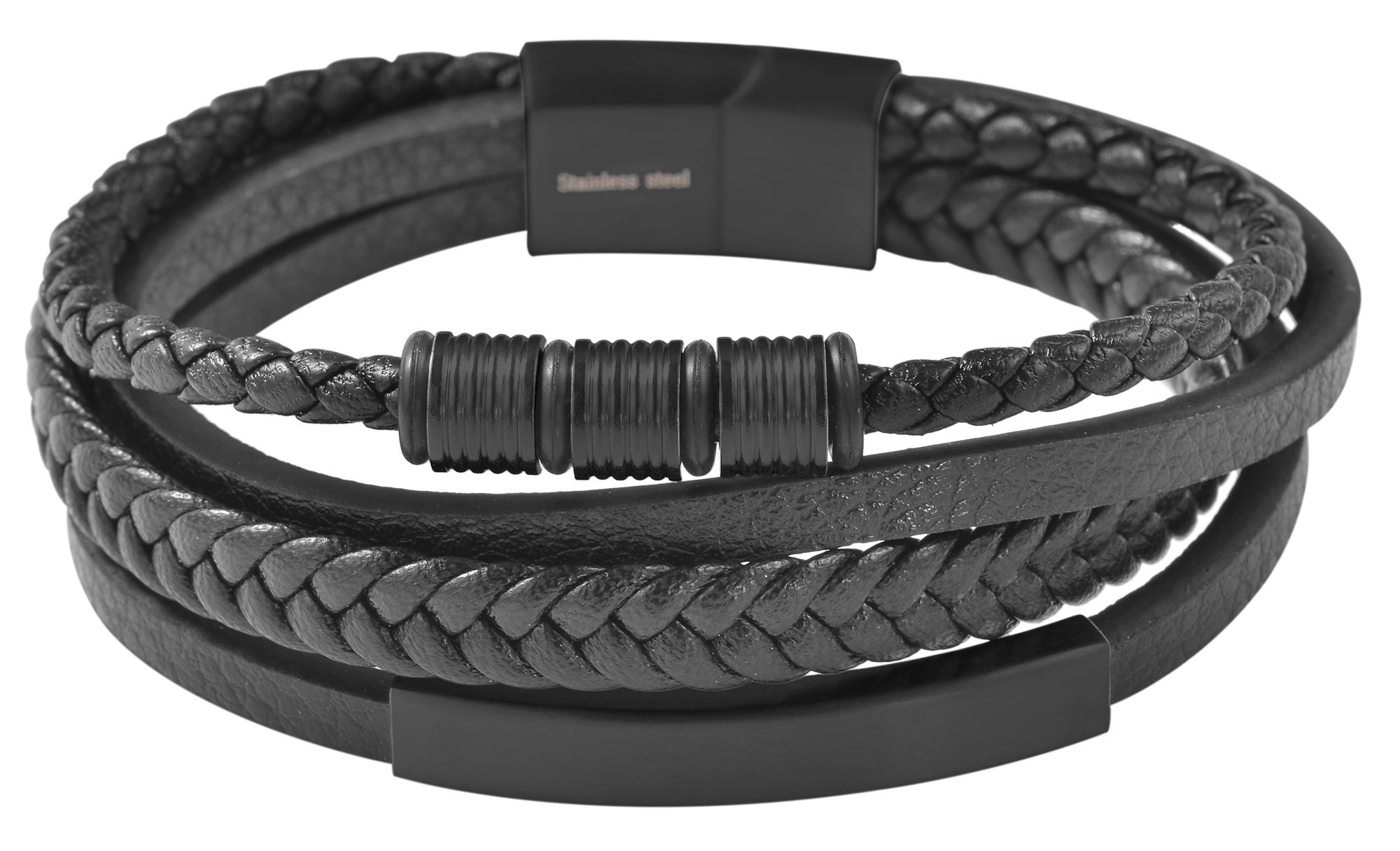 "Ryze" Akzent Armband aus Echtleder, gravurfähig, schwarz, 21 cm
