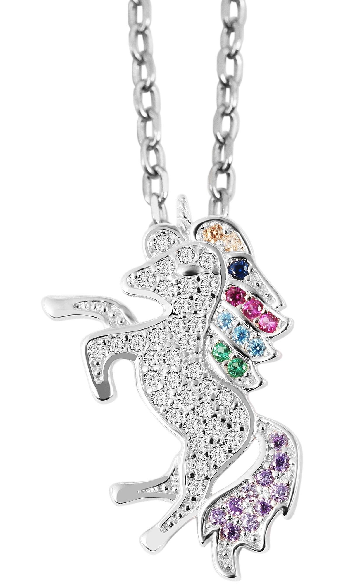 "Bhaina", 925/- Echtsilber Anhänger, Einhorn, mehrfarbige Zirkonia, rhodiniert