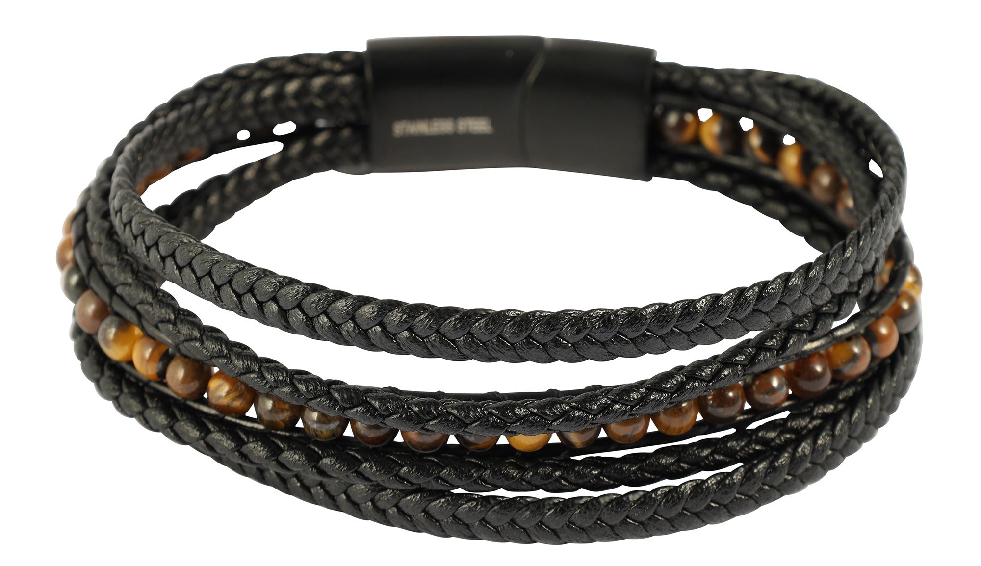 "Natan" 19 cm, Armband aus Lederimitat mit Tigerauge, VE-4