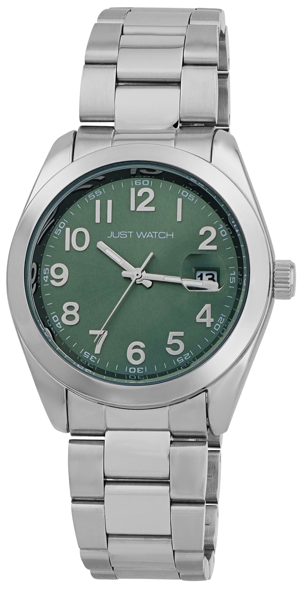 JUST WATCH Herrenuhr "Mats" mit Edelstahlband, Ø 41 mm, silberfarben/grün, 5ATM