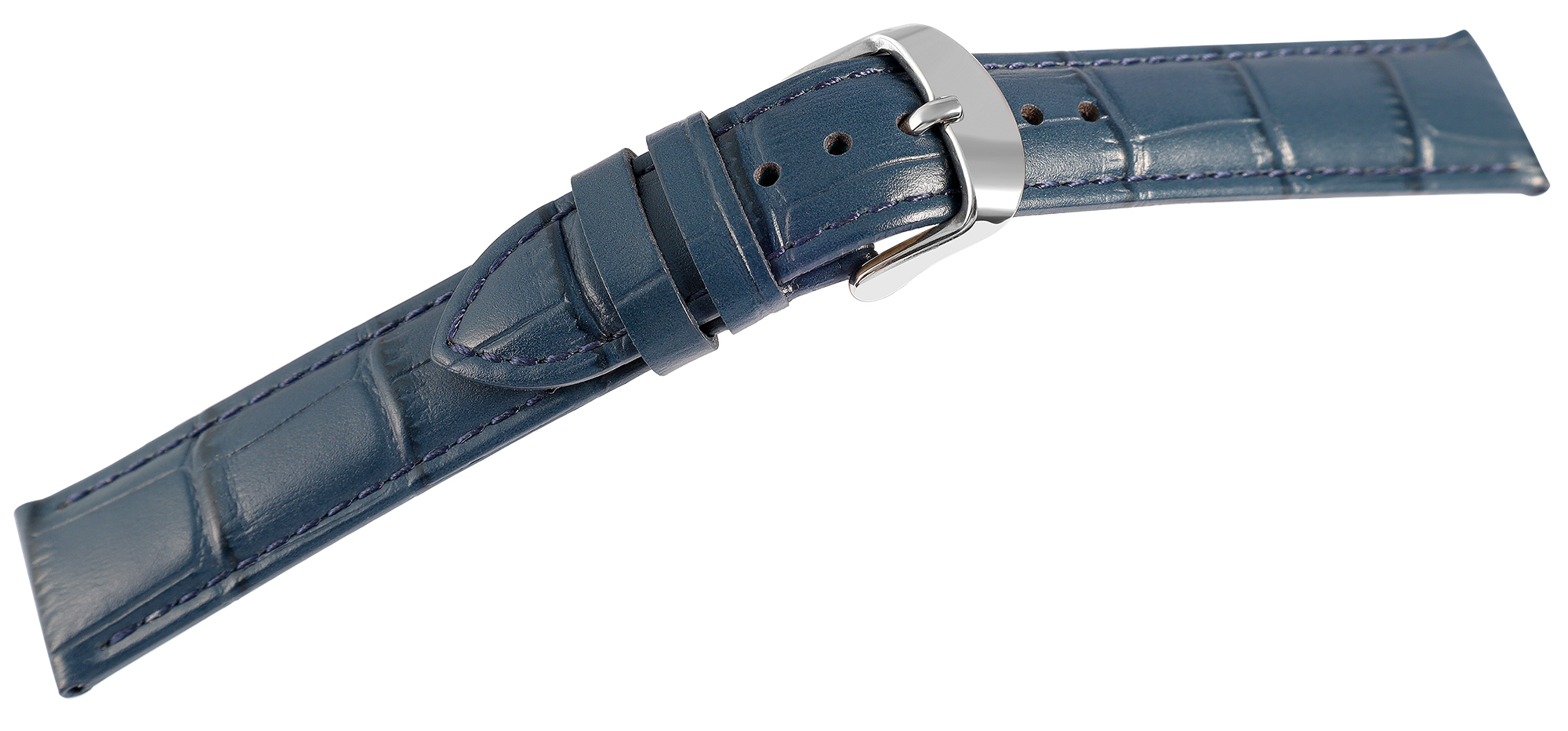 Uhrenarmband aus Echt Leder, Kroko-Optik, dunkelblau, 18 mm