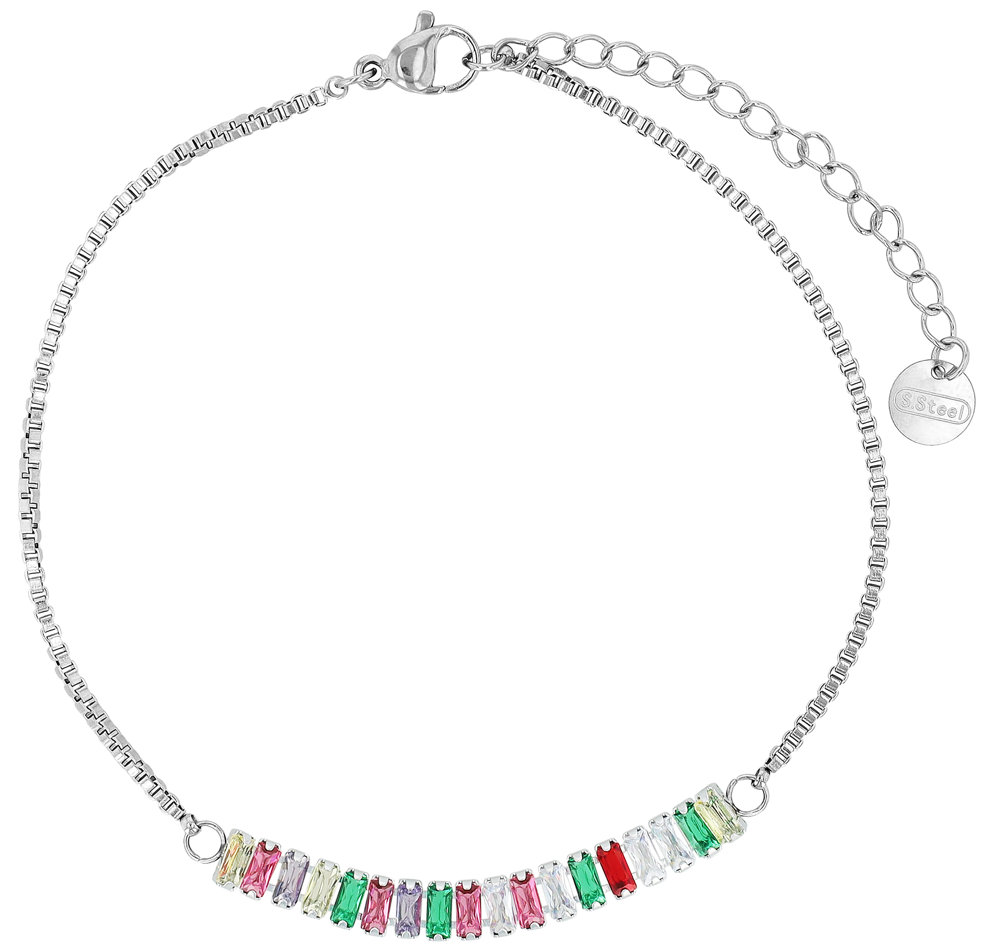 "Dahlia" Fußkette mit buntem Besatz, Edelstahl, 21 + 5 cm, silberfarben