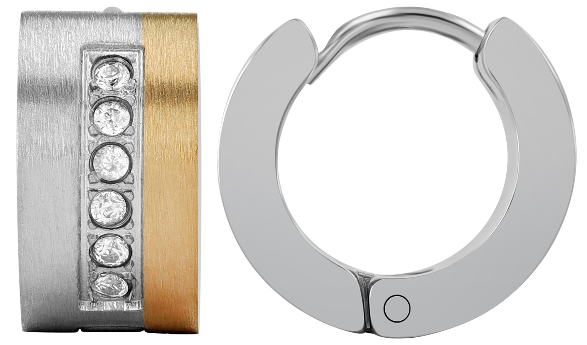 Akzent Klapp-Creolen mit Similibesatz, Edelstahl, bicolor