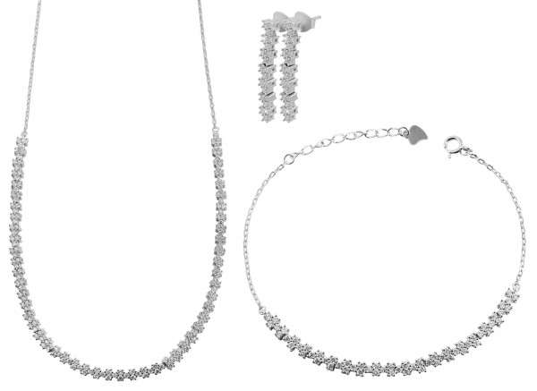 925/- Echt Silber Schmuckset "Dafina" mit Armband(17+3cm), Kette (42+3cm) und Ohrringe, 925/rhodinie