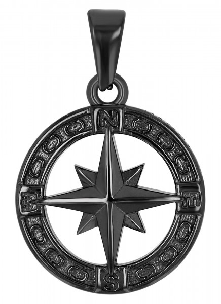 Kettenanhänger Kompass "Picabo" Edelstahl, silberfarbig oder schwarz
