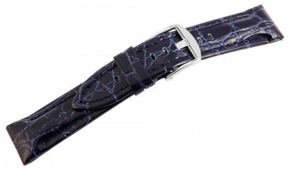 Echtleder-Uhrenarmband, dunkelblau, Schlangenoptik, 22 mm