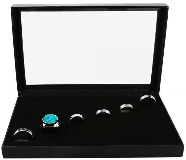 Ring box für 36 Ringe, schwarz mit Fenster