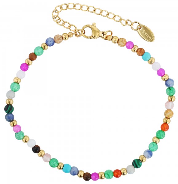 Edelstahl Armband "Ariane" mit farbigen Perlen, goldfarben + mehrfarbig, 18,5 cm + 5cm