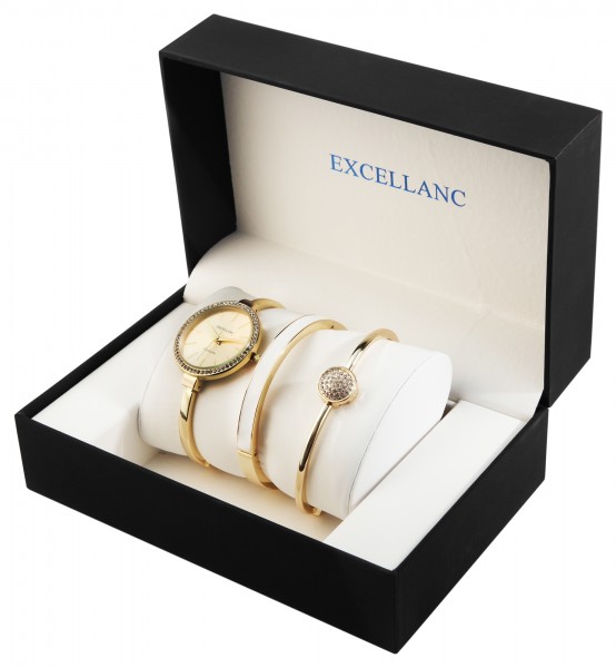 Excellanc Damengeschenkset mit Armbanduhr und zwei Armreifen
