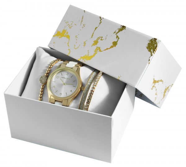 Excellanc Damengeschenkset mit Armbanduhr, Armband und zwei Armreifen