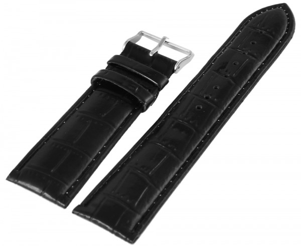 Lederimitations-Uhrenarmband, schwarz, Krokooptik, 22 mm