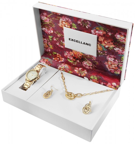 Excellanc Damen Geschenkset mit Uhr, Ohrringen und Halskette