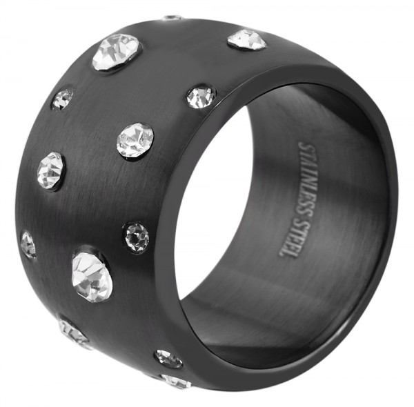 Akzent Damen-Ring aus Edelstahl, schwarz, ionenplattiert