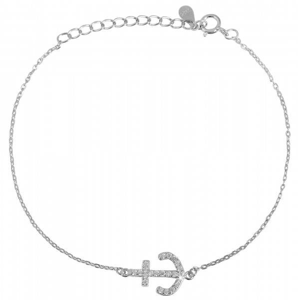 925/- Echt Silber Armband "Madita", Anker, Zirkoniabesatz, 925/rhodiniert