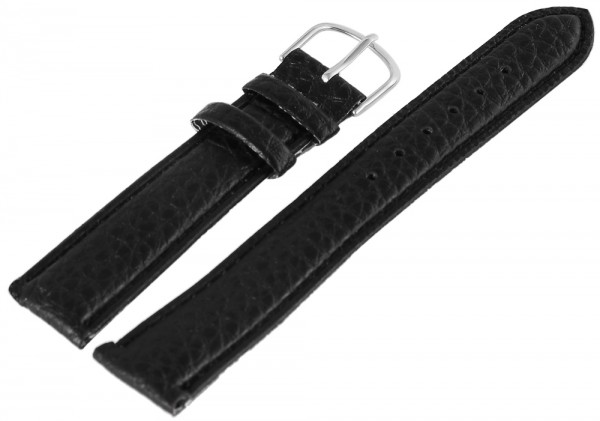 Echtleder Uhrenarmband, schwarz mit schwarzer Naht, 18 mm
