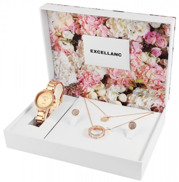 Excellanc Geschenkset Damen mit Uhr, Halskette und Ohrsteckern