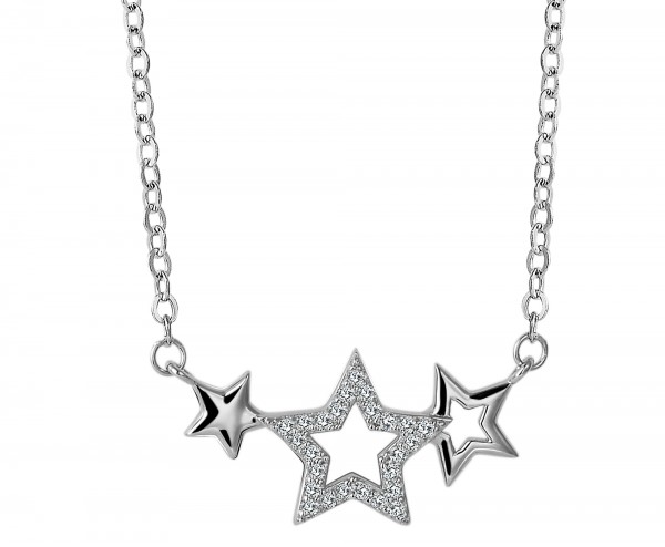 925/- Echt Silber Halskette mit Sternmotiven "Stella", Zirkoniabesatz, 925/rhodiniert