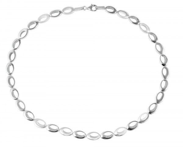 925/- Echt Silber Schmuckkette "Almina", Zirkoniabesatz, matt/polliert, 925/rhodiniert, Breite 8mm,