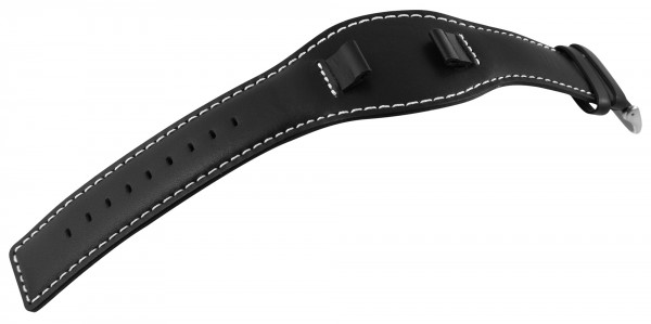 Echtleder-Uhrenarmband, schwarz, weiße Naht, 12 mm