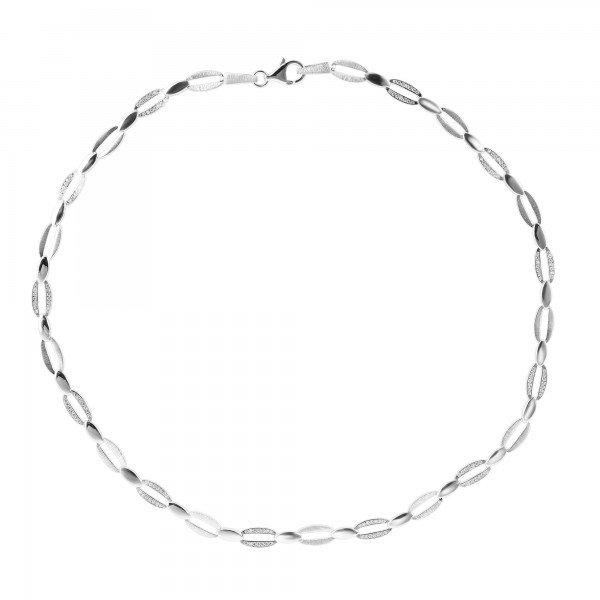 925/- Echt Silber Halskette "Lene", Zirkoniabesatz, mattiert/poliert, 925/rhodiniert, Breite 6mm, St