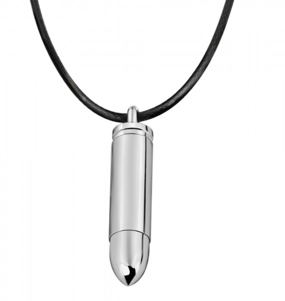 Akzent Lederimitationskette mit Edelstahlanhänger, schwarz/silberfarben, Länge 50 cm