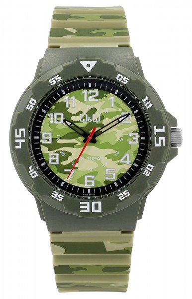 Q&Q Herrenuhr mit Silikonarmband, 10 ATM, Camouflage, grün