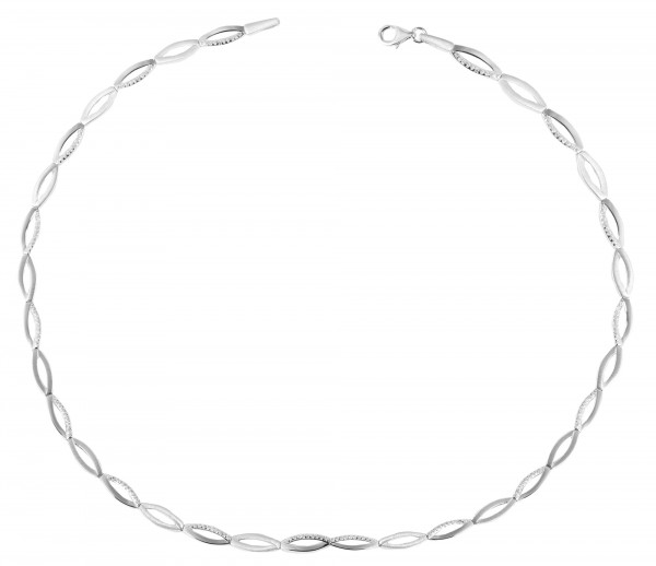925/- Echt Silber Halskette "Freya" mit Zirkoniabesatz, matt/poliert, 925/rhodiniert