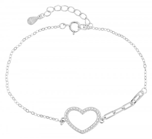 925/- Echt Silber Armband "Anju" mit Herz, rhodiniert, 17+3 cm