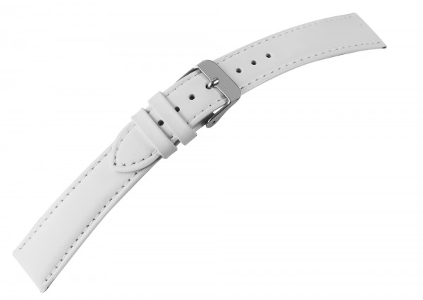 Echtleder-Uhrenarmband mit Naht, gepolstert, weiß, 10 - 24 mm