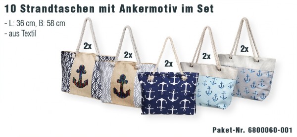 Strandtaschen mit Ankermotiv 10er Set