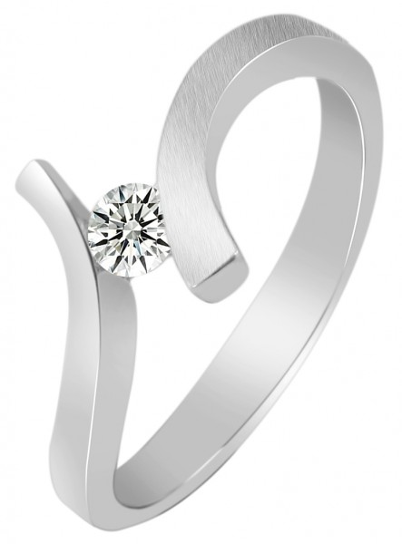 925/- Echt Silber Ring "Thea", Zirkoniabesatz, matt/poliert, 925/rhodiniert