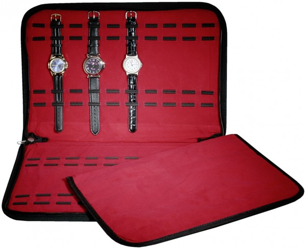 Uhrenmappe für 20 Uhren, schwarz (ohne Deko), Maße: 39 x 26,5 x 1,5 cm