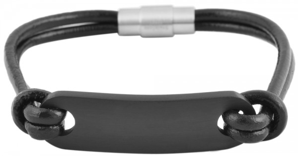 Akzent Armband aus Echtleder und Edelstahl in Schwarz mit IP Black-Beschichtung