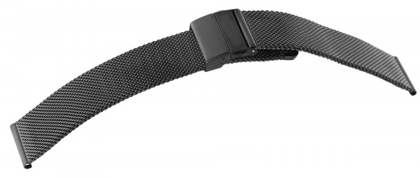 Edelstahl-Milanesearmband mit Faltschließe, schwarz, 14 - 22 mm
