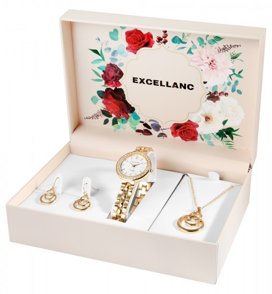 Excellanc Geschenkset mit Damenuhr, Halskette und Ohrringen