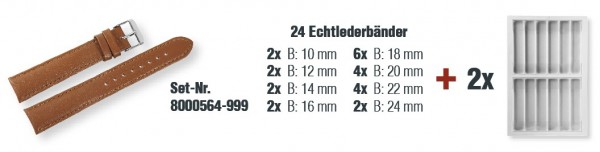 Echtleder-Uhrenarmband mit Naht, gepolstert, braun, 10 - 24 mm
