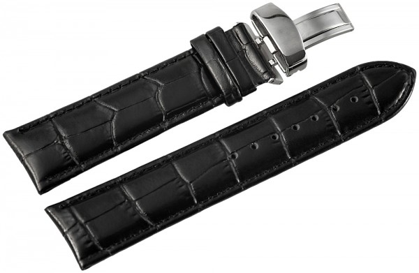 Basic Echtleder Armband in schwarz, Kroko, gepolstert, 20 mm