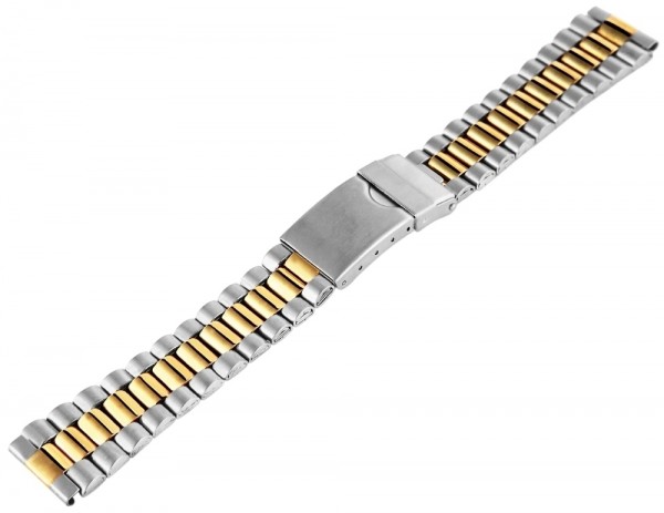 Edelstahl Uhrenarmband, silber/gold mit silberfarbener Schließe, 20 mm