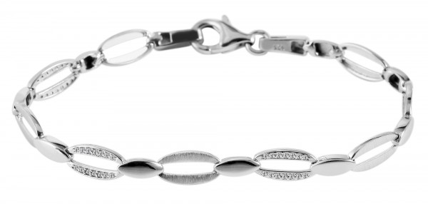 925/- Echt Silber Armband "Amélie", Zirkoniabesatz, matt/poliert, 925/rhodiniert