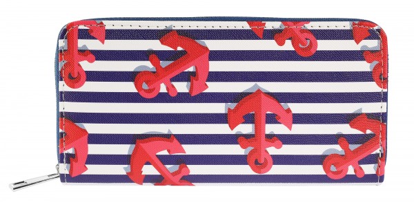 Damengeldbörse aus Lederimitat, martimes Design