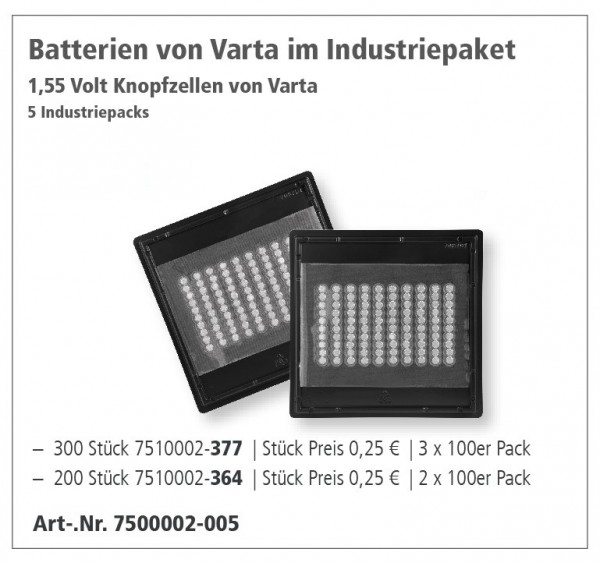 Varta Batteriepaket, Industriepaket 2x 364 und 3x 377, 500 Batterien