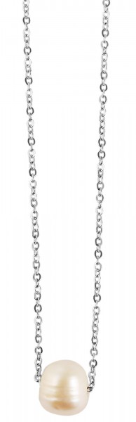 Akzent Halskette mit Perle Ø 8 mm, Edelstahl, 43+5 cm